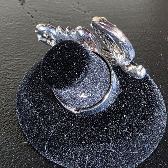 Love Ring With Rhinestone Embellishments Adjustable Band Silver-Tone statement - Picture 2 of 4